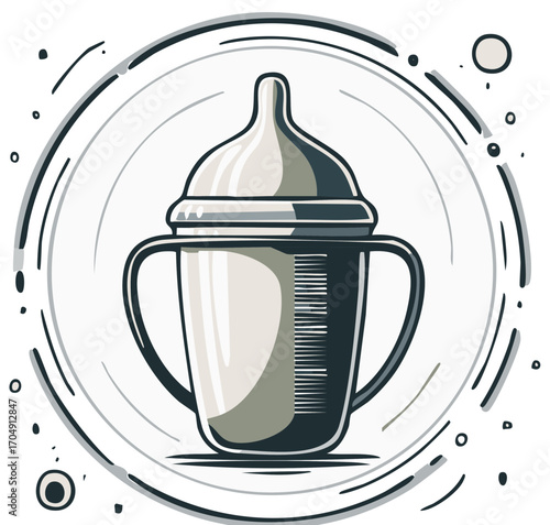 Cartoon illustration of baby bottle, minimalist design for childhood and nutrition