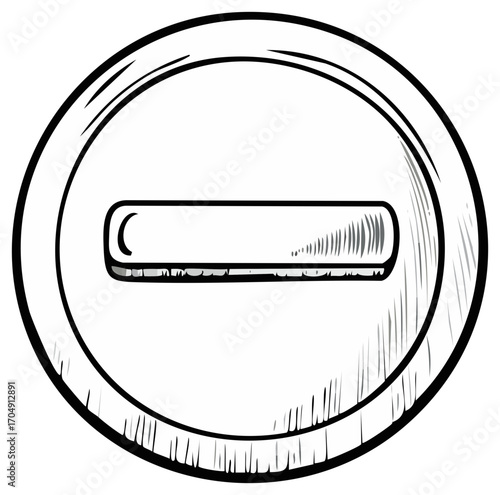 Hand drawn minus sign button in a comic book sketch style illustration