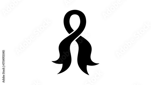 Black ribbon awareness symbol with transparent background