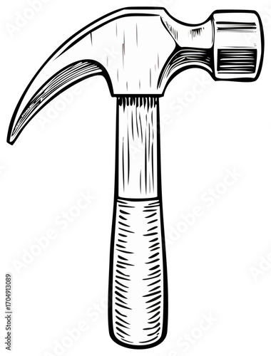 Classic Claw Hammer Tool with Wooden Handle Detailed Illustration Sketch