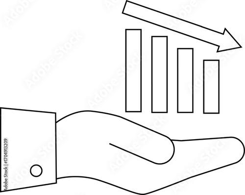 down graph icon and palm icon with white background
