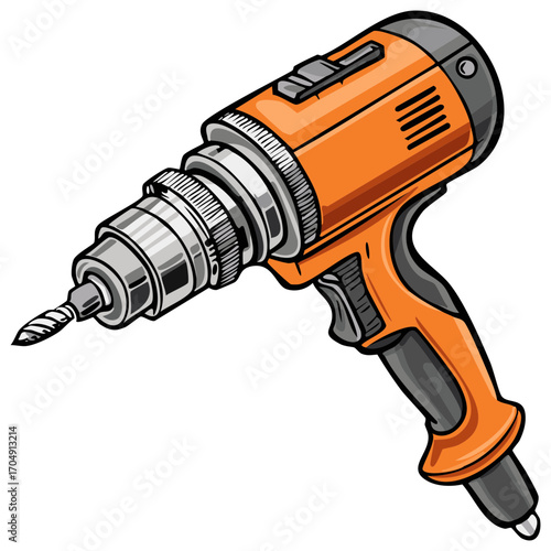 Orange Cordless Power Drill Vector Illustration for Construction Home Improvement and Repair