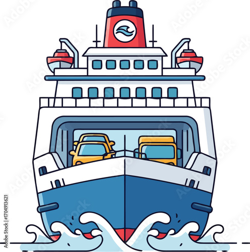 A simple, clean illustration of a ferry boat