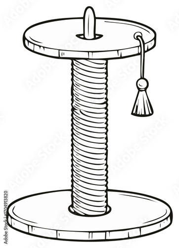 Cartoon Cat Scratching Post with Tassel Rope Outline Illustration