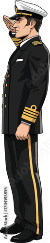 Naval Captain in Black Uniform Saluting