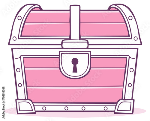 Pink treasure chest with lock and strap, illustration