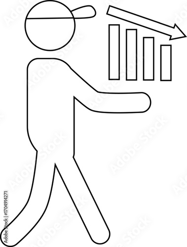 down graph icon and courier icon with white background