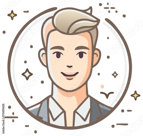 Smiling Man in Circle Frame Illustration