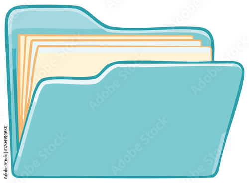 Cartoon-Style Folder Containing Documents or Files, Office Management Illustration