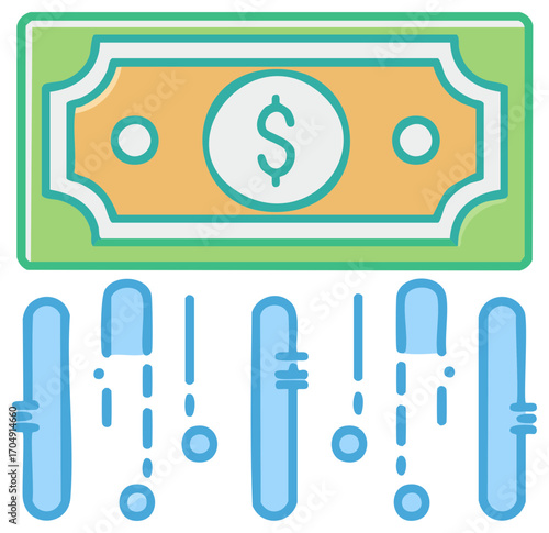 Dollar bill icon with sound mixing controls, money and finance concept