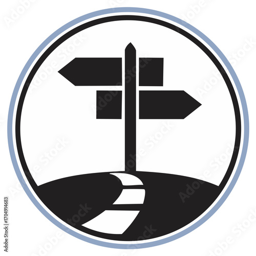 Crossroad Sign on Hill with Choices for Direction or Decision Symbol