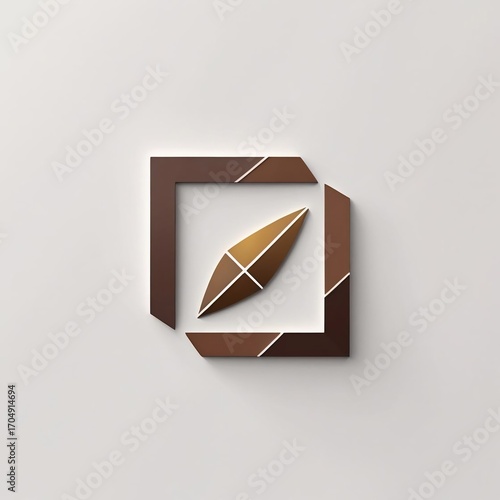 Stylized Golden Brown Leaf within a Modern Abstract Geometric Frame Design