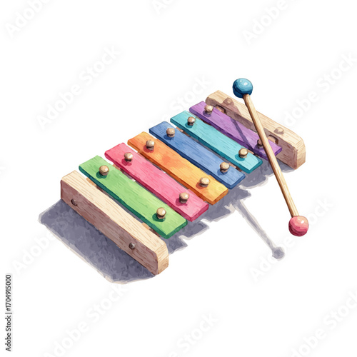 Xylophone, watercolor vector, isolated on a white background.