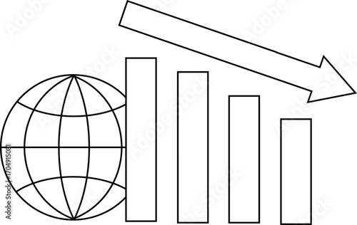 down graph icon and globe icon with white background