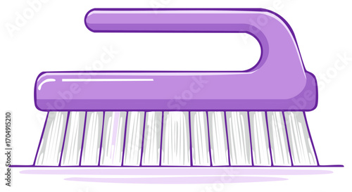 Purple Scrub Brush for Cleaning Surfaces with Handle and White Bristles