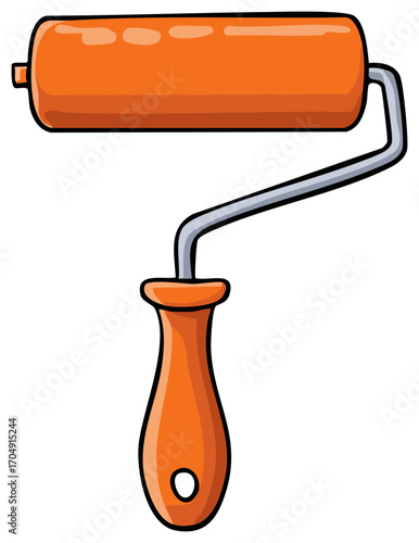 Isolated Orange Paint Roller Cartoon Illustration for Wall Painting Projects