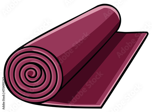 Burgundy rolled exercise mat for Pilates yoga and physical activities