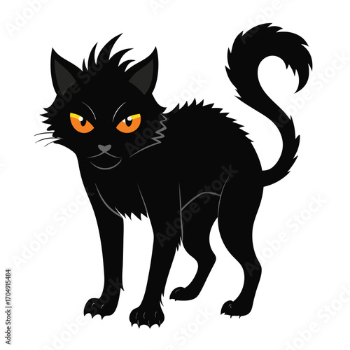 Black Cat Halloween Line Art Vector