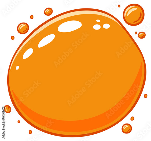 Orange blob with surrounding bubbles floating on white background with cartoon style