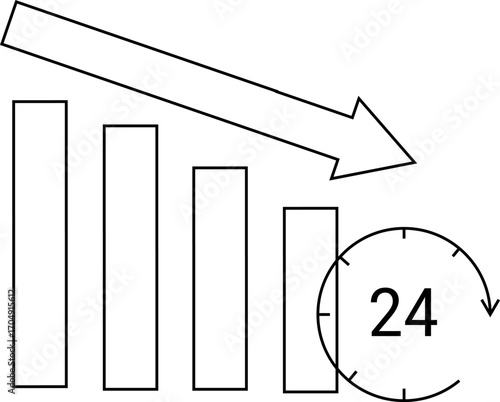 down graph icon and 24 hour icon with white background