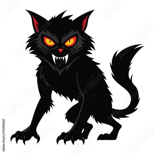 Black Cat Halloween Line Art Vector