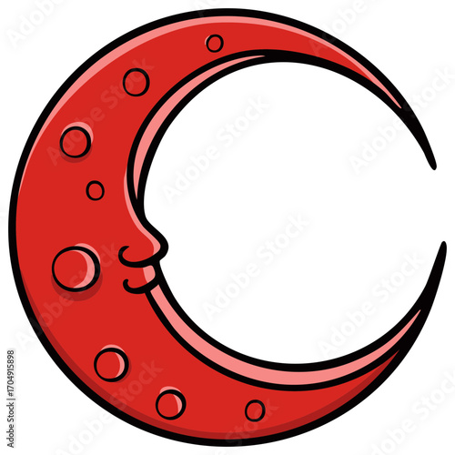 Cartoon Crescent Moon with Face and Craters