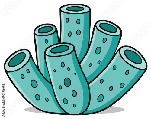 Illustration of turquoise sea sponge with oval shape on white background