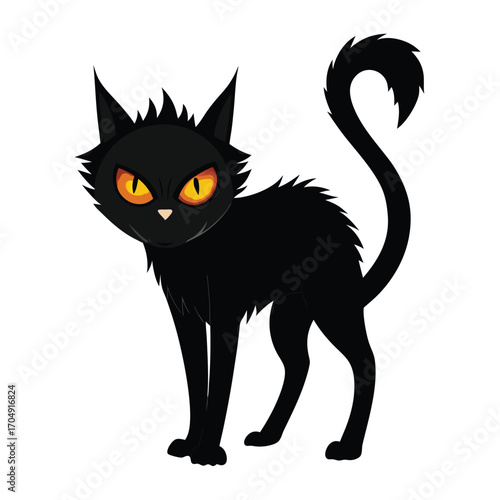 Black Cat Halloween Line Art Vector