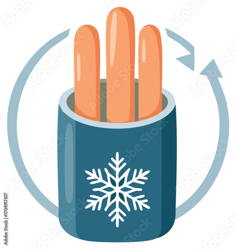 Sausages in Blue Cold Container with Snowflake Symbol and Refrigeration Arrows Food Preservation Icon