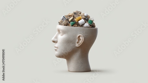 Cluttered and excessive thoughts. Unnecessary mental clutter. Too much unnecessary trash in the brain reduces thinking efficiency.