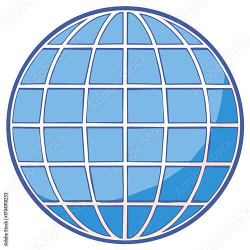 Hand drawn blue globe with grid lines representing global communication and world wide web connection