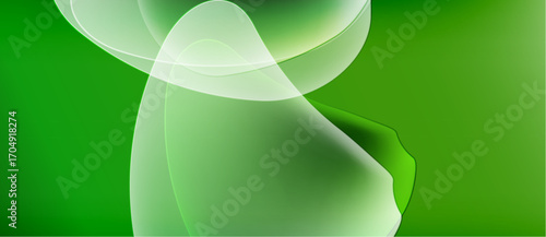 Abstract green design features flowing shapes, soft gradients. Lightness contrasts with darker background creating visual interest.