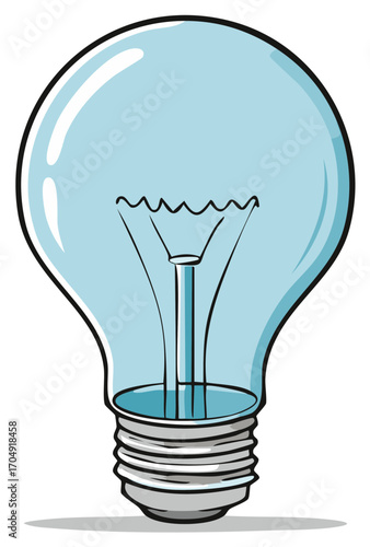 Illustrated lightbulb with blue tint, icon of creativity and ideas