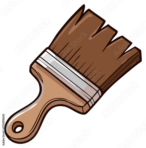 Simple illustrated paint brush with wooden handle and brown bristles for art craft and home improvement
