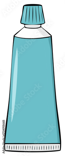 Simple illustration of a light blue toothpaste tube with a white stripe and a ridged cap