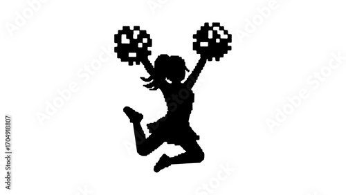 Cheerleader jumping with pom-poms with transparent background