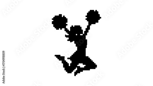 Cheerleader jumping with pom-poms with transparent background