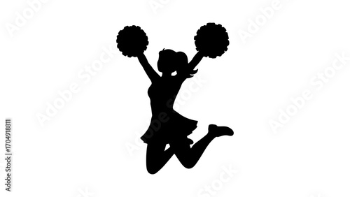 Cheerleader jumping with pom-poms with transparent background