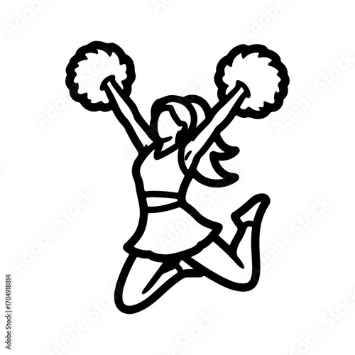 Cheerleader jumping with pom-poms with transparent background