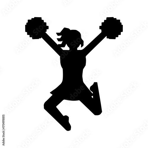 Cheerleader jumping with pom-poms with transparent background