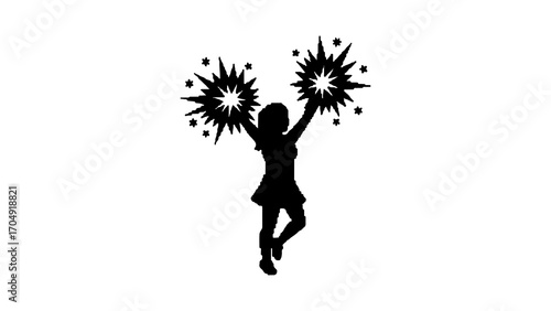 Cheerleader jumping with pom-poms with transparent background
