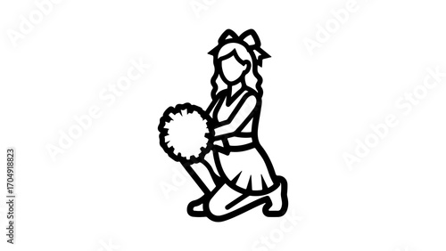 Cheerleader kneeling with pom-poms with transparent background