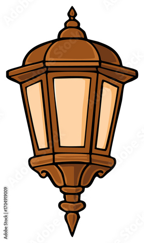 Classic ornate brown outdoor lantern illustration, old-fashioned hanging light fixture drawing