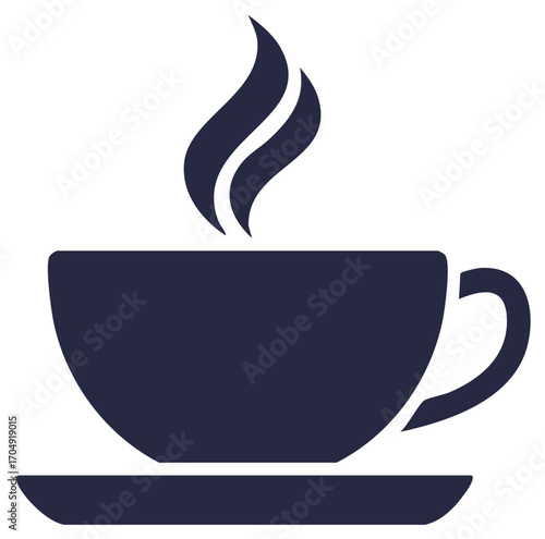Silhouette Icon of a Hot Coffee Cup with Rising Steam on a Saucer