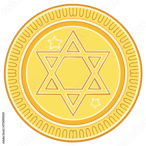 Golden Star of David Emblem with Decorative Rim and Stars