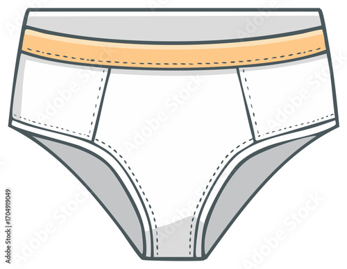 Cartoon Illustration of Clean White Men's Briefs with Elastic Waistband for Fashion Comfort