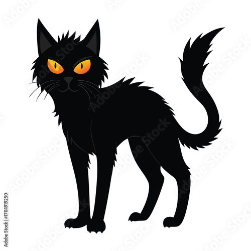 Black Cat Halloween Line Art Vector