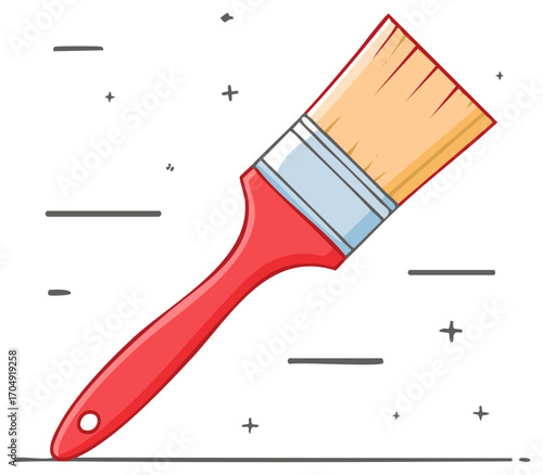 Artistic Red Paintbrush Tool Illustration with Decorative Elements