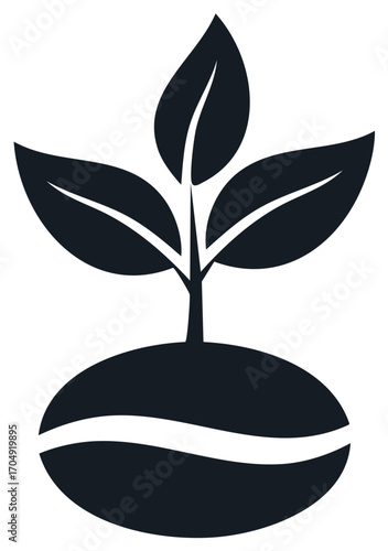Minimalist coffee plant sprout growing from a bean vector logo icon