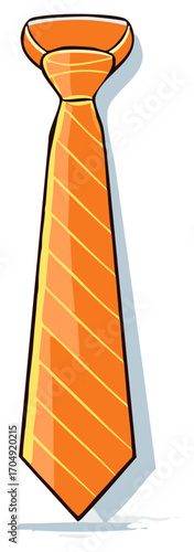 Striped Orange Necktie Fashionable Accessory Illustration, Office or Business Formal Wear